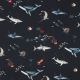 FINE POPLIN DIGITAL OCEAN ANIMALS - NAVY