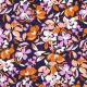 FRENCH TERRY FLOWERS - PURPLE / OCHRE