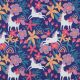 FINE POPLIN FLOWERS AND UNICORNS - COBALT