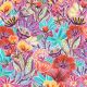 FINE POPLIN DIGITAL FLOWERS - FUCHSIA
