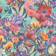 FINE POPLIN DIGITAL FLOWERS - PETROL